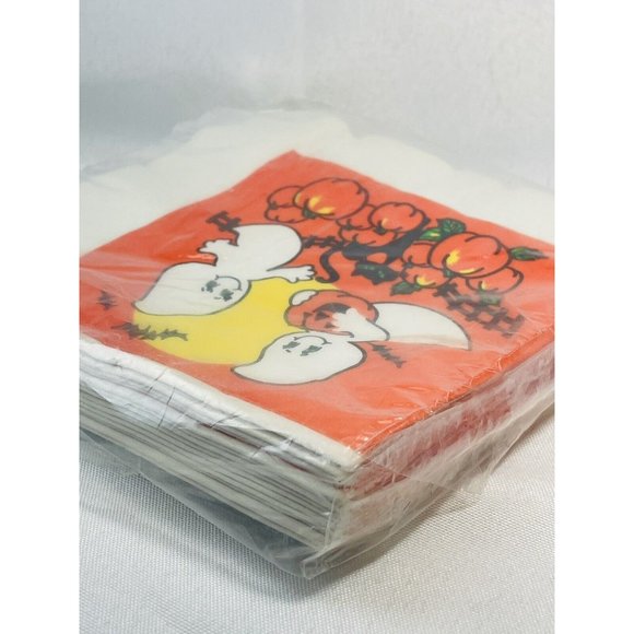 Vintage Halloween Orange Pumpkin Bat Ghost Artfaire Beverage Napkins 16 3-ply - Picture 6 of 11